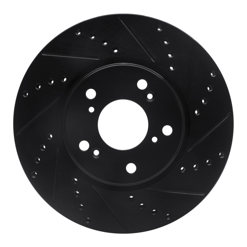 Honda Accord Coupe Brake Rotor (1) - Front Right - R1 Concepts - Drilled & Slotted - Black - `13-`22